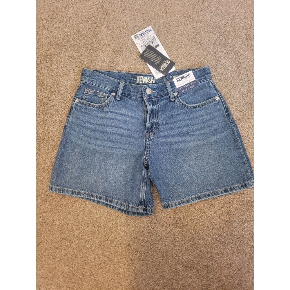 REWASH Women’s 5/27 A-Line Bermuda Jean Shorts Classic Rise Medium Wash NWT